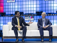 Tony Blair and Ro Khanna speaks during day 3 of the Web Summit 2019 in Lisbon, Portugal on November 6, 2019 (
