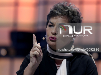 Global Optimisms Founding Partner Christiana Figueres speaks during the annual Web Summit technology conference in Lisbon, Portugal on Novem...
