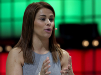 UFCs Fighter Paige VanZant speaks during the annual Web Summit technology conference in Lisbon, Portugal on November 6, 2019. (