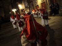 Penitents of Cofradia del Cristo de la Paciencia during the Holy Week in Santiago de Compostela on March 31, 2015
 (