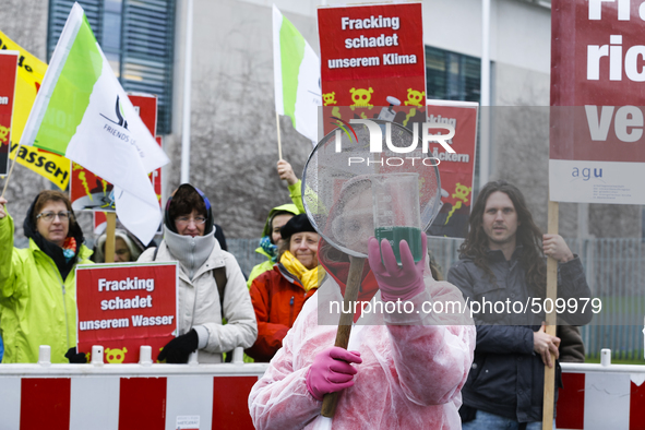 Different Organizations demonstrate in front of the German Chancellery Against Fracking in Berlin, Germany on April 01, 2015. 