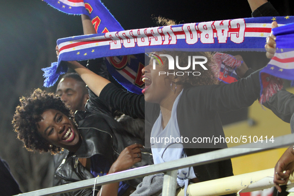 Cape Verdes fans during the friendly solidarity soccer match Portugal vs Cape Verde at Antnio Coimbra da Mota Stadium in Estoril, Portugal o...