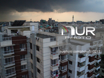 The dark cloudy cityscape before the storm of Dhaka, Bangladesh, 3 April 2015. (