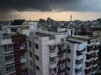 The dark cloudy cityscape before the storm of Dhaka, Bangladesh, 3 April 2015. (