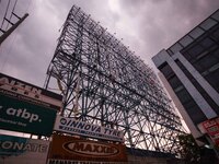 San Fernando, Pampanga, Philippines - A billboard advertisement is folded in San Fernando, Pampanga as the country braces for Typhoon Maysak...