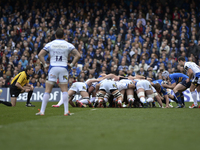 A scrum between Leinster and Bath, during European Champions Cup Quarter-Final meeting between Leinster Rugby and Bath Rugby in the Aviva St...