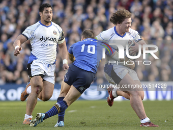 Bath's Nick Auterac challenged by Leinster's Jimmy Gopperth during European Champions Cup Quarter-Final meeting between Leinster Rugby and B...