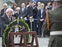 The laying of a wreath by the Irish President Michael D. Higgins during the solemn ceremony to mark the 99th Anniversary of the 1916 Rising,...