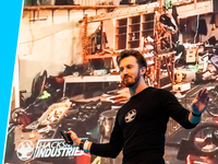 James Hobson, aka The Hacksmith, giving a talk during the Bright Day Festival in Amsterdam, on November 23rd, 2019. (