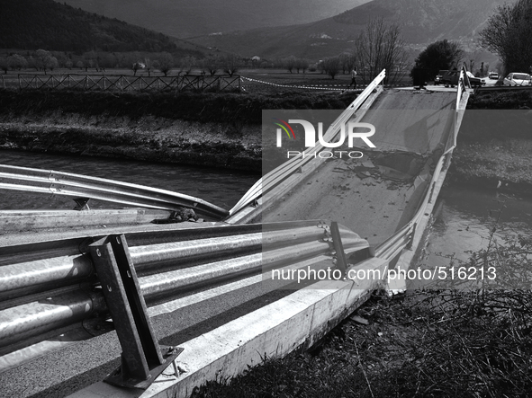 A bridge on the road destroyed by the earthquake, in Onna   Abruzzo, Italy on April 11, 2009 