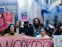 Higher and further education staff and students take part in a protest march at University College London (UCL) campus in support of univers...