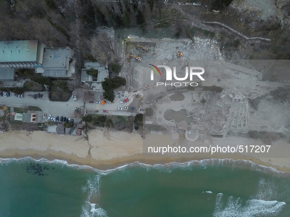 An aerial view of an 11-storey hotel building collapsed  at the Black sea resort of St. Konstantin and Helena 450 kms (280 miles) north-east...