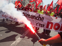  Protesters against Sunday work in Avenue des Gobelins, in Paris, France, on April 9, 2015. 
The march took place on Saturday 9th April at...