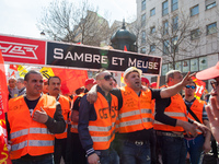 Sambre et Meuse protesters get ready for marching in Avenue des Gobelins, in Paris, France, on April 9, 2015. 
The march took place on Satu...