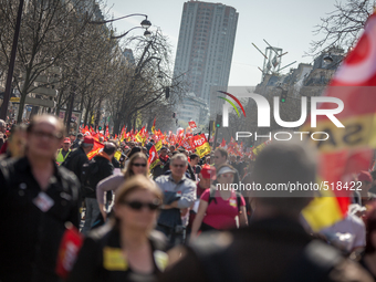 Large view of the demonstration with italie 2 on the background during a protest as part of a national mobilization against the government's...