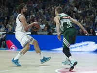 Sergio Llull  of Real Madrid in action during the Turkish Airlines Euroleague Basketball Top 16 Date 14 game between Real Madrid v Zalgiris...