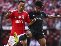 Academica's midfielder Mineiro (R) vies with Benfica's forward Jonas during the Portuguese League football match between SL Benfica and Acad...