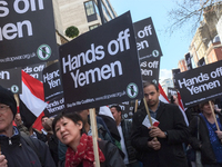 Stop the war campaigners held a protest outside the Saudi Arabian embassy, in Londo, on April 11, 2015 against the bombing of Houthi rebels...