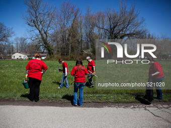 A group of Volunteers search the ditch lines near Rural St. in Austin Indiana for used needles, Scott County in Southeastern Indiana is witn...