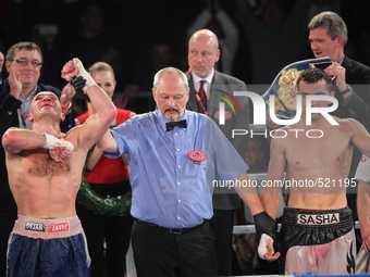 SLOVENIA, MARIBOR – APRIL 11: Slovenia's Dejan Zavec(L) reacts after the fights with Sasha Yengoyan(R) for the WBF World Champion title in t...
