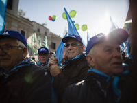 Hundreds of Ilva workers from Taranto protest in Piazza Santi Apostoli in Rome, Italy, on December 10, 2019.Workers from the FIOM metalworke...