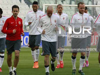 The players of Monaco team during the prress conference  on the eve of the Champions League match between Juventus FC and AS Monaco at the J...