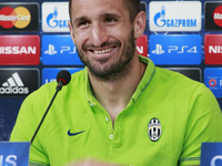 Giorgio Chiellini during the prress conference  on the eve of the Champions League match between Juventus FC and AS Monaco at the Juventus S...