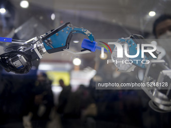 Robot operates during a demonstration at the International  Robot Exhibition 2019 at the Tokyo Big Sight on December 18, 2019 in Tokyo, Japa...
