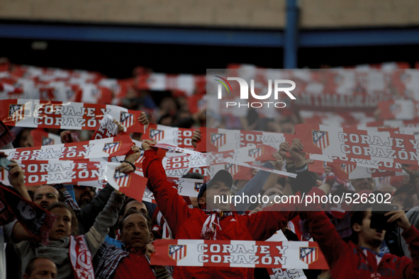 SPAIN, Madrid:Atletico de Madrid's fans during the Champions League 2014/15 Round of 8 first leg match between Atletico de Madrid and Real M...