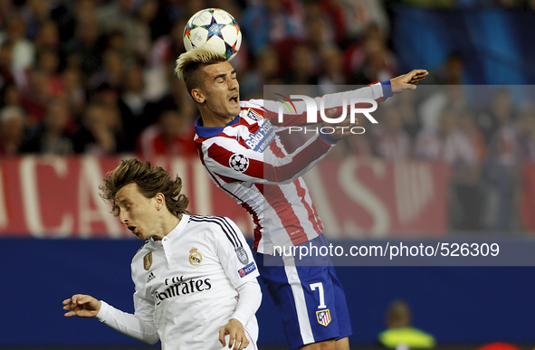 SPAIN, Madrid:Atletico de Madrid's French forward Antoine Griezmann and Real Madrid's Croatian midfielder Luka Modric during the Champions L...