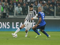 Alvaro Morata and Aymen Abdennour during the Champions Luague match between Juventus FC and AS Monaco at the Juventus Stafium of Turin  on a...
