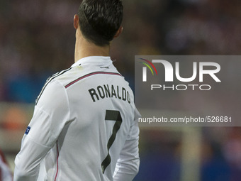 Cristiano Ronaldo of Real Madrid during the UEFA Champions League Quarter Final First Leg match between Club Atletico de Madrid and Real Mad...