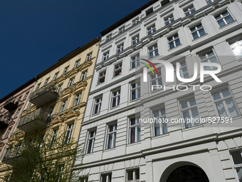 Renovated buildings are visible on 15/04/2015 Oderberger street in Berlin, Germany .
 (