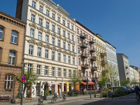 Renovated buildings are visible on 15/04/2015 Oderberger street in Berlin, Germany .
 (
