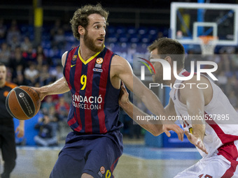 BARCELONA, SPAIN - April 15: FC Barcelona's Marcelinho Huertas (9) in action during the Turkish Airlines Euroleague playoffs round 1 basketb...