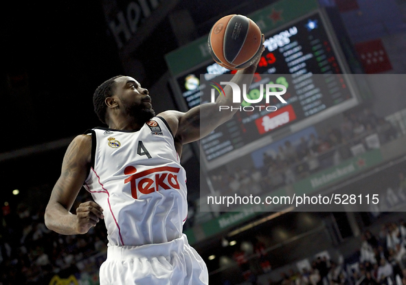 SPAIN, Madrid: Real Madrid's American player K.C. Rivers during the Turkish Airlines Euroleague Playoffs first match 2014/15 match between R...