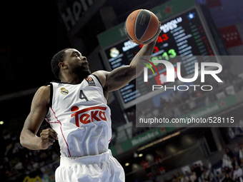 SPAIN, Madrid: Real Madrid's American player K.C. Rivers during the Turkish Airlines Euroleague Playoffs first match 2014/15 match between R...