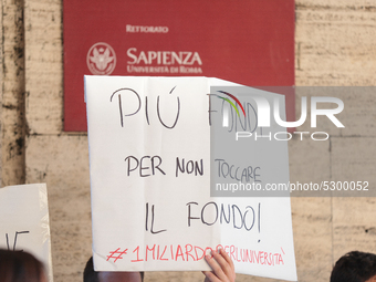 University researchers of the Sapienza University of Rome protest on 9 January 2020 inside the university because the Italian government doe...