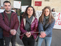 University researchers of the Sapienza University of Rome protest on 9 January 2020 inside the university because the Italian government doe...