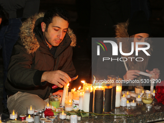 Iranian-Canadians light candles during a candlelight vigil at Mel Lastman Square in Toronto, Ontario, Canada, on January 09, 2020 for the vi...