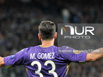 Mario Gomez of Fiorentina reacts during a Europa League quarterfinal, first leg soccer match between Dynamo Kyiv and Fiorentina at Olimpiysk...