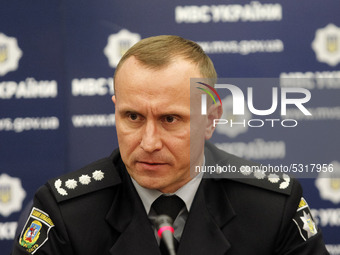 Chief of Police of the Kyiv region Andriy Nebytov speaks during a press-briefing about the results of the investigation of the murder of Ami...