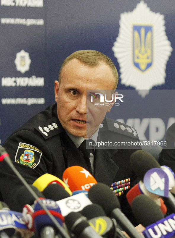 Chief of Police of the Kyiv region Andriy Nebytov speaks during a press-briefing about the results of the investigation of the murder of Ami...