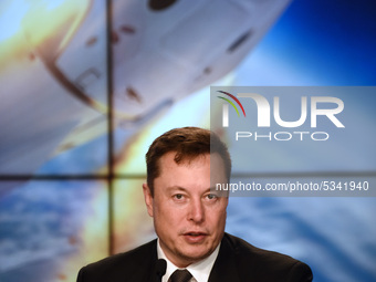 January 19, 2020 - Kennedy Space Center, Florida, United States - SpaceX CEO Elon Musk speaks at a press conference following the successful...