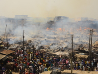 Ariel view of the burning Amu market in Lagos, January 25, 2020. There have been no casualties reported, and the cause of the fire is as yet...