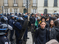 Students opposed to the implementation of the baccalaureate reform (E3C) organized a blockade at the Lycee Guist'hau in front of their estab...