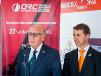 Enrique Corominas, President of Real Club Nautico de Barcelona with Ivan Tibau, Minister of Sport of Catalunya during the presentation of th...