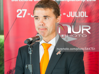 Ivan Tibau, Minister of Sport of Catalunya talks during the presentation of the ORC World Championship to the media in Barcelona on April 24...