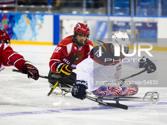 Russia against USA valid for the gold medals in Winter Paralympic Games, in Sochi, Russia, on March 15, 2014. (