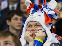 Russian supporter sad ofter the Russia lost the gold medal in an harsh match against USA  in Winter Paralympic Games, in Sochi, Russia, on M...